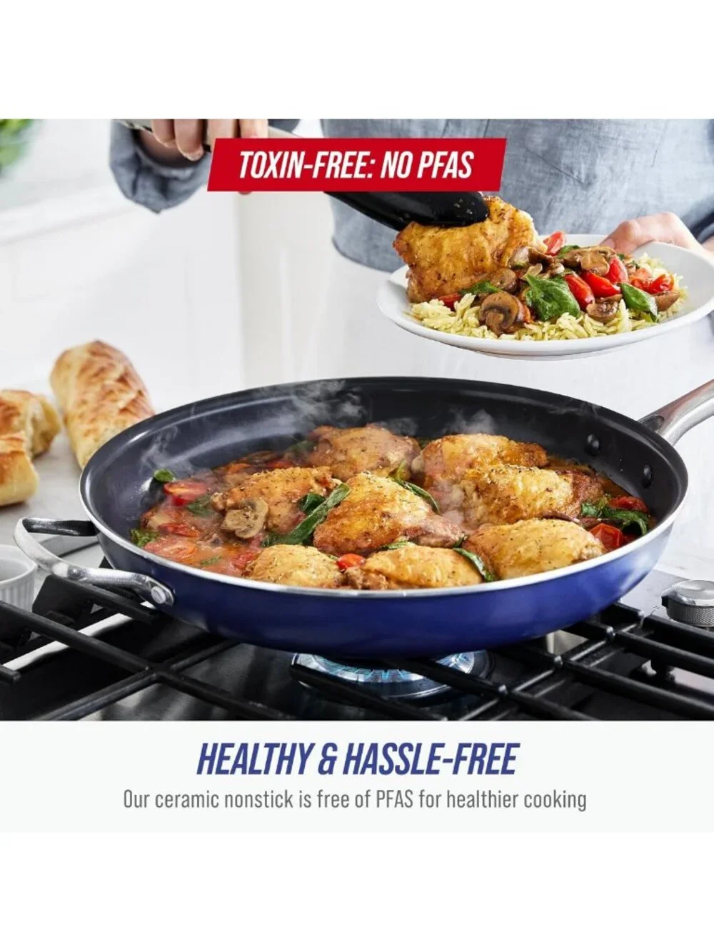 14” Blue Diamond Ceramic Nonstick Frying Pan Skillet - Durable, Easy Clean, Heat